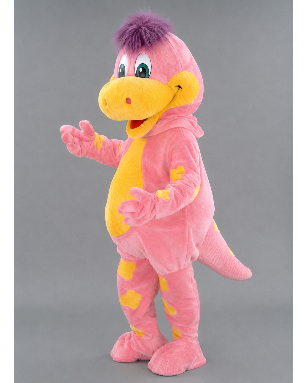 Cheerful Pink Dinosaur Mascot Costume